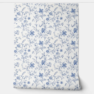 French Floral Charm Petite - Blau und Off-Weiß Tapete