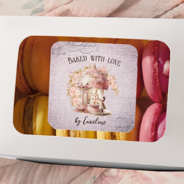 French Floral Paris Café Handmade Baked Goods Quadratischer Aufkleber (Von Creator hochgeladen)