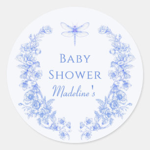 French Floral Something Blue Dragonfly Babydusche Runder Aufkleber
