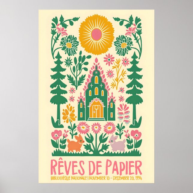 French Folk Art Print Floral Rabbit Exhibition Poster (Vorne)