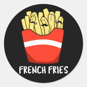 French Fries Funny Fast Food Pun Dark BG Runder Aufkleber