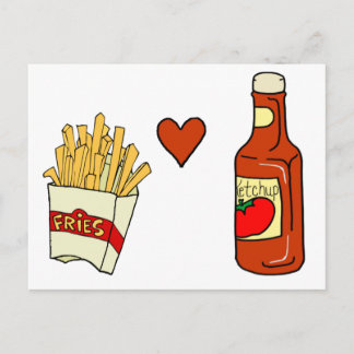 French Fries Liebe Ketchup Postkarte