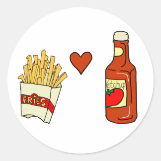 French Fries Liebe Ketchup Runder Aufkleber