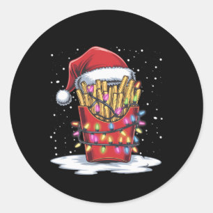 French Fries Weihnachtsbaum Weihnachtsmannmütze Li Runder Aufkleber