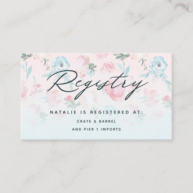 French Garden Floral Brautparty Gift Registry Begleitkarte (Vorderseite)