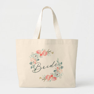 French Garden Floral Wreath & Calligraphy Bride Jumbo Stoffbeutel