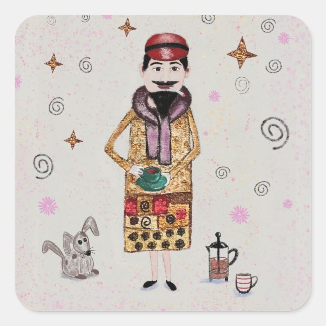 French Guy  Quadratischer Aufkleber (Vorderseite)