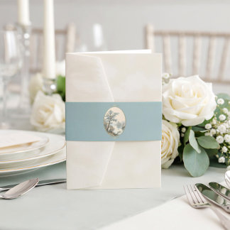 French Heron Dusty Blue Wedding Einladungsbanderole