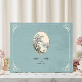 French Heron Dusty Blue Wedding Gästebuch