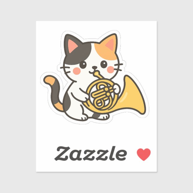 French Horn Calico Cat Cute Art Aufkleber (Blatt)
