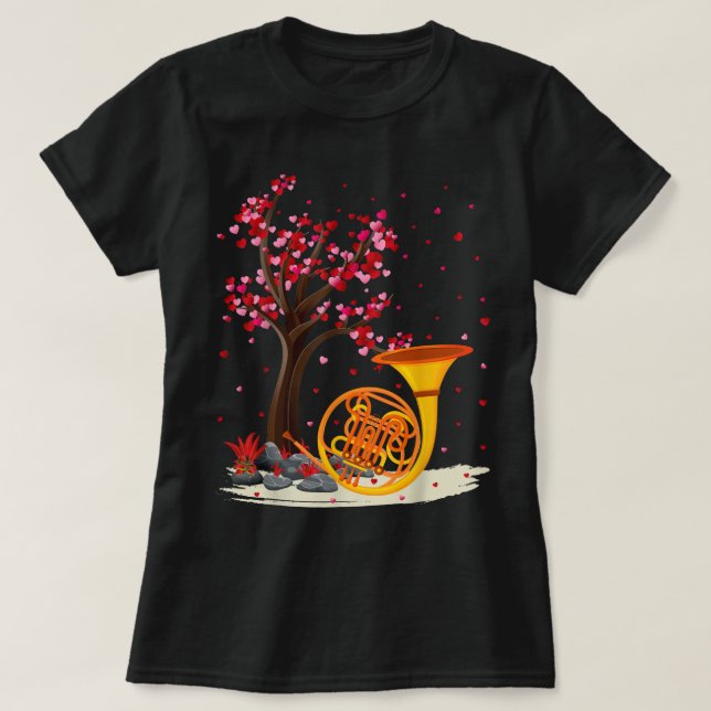 French Horn Music Lover Heart Tree French Horn Val T-Shirt (Design vorne)