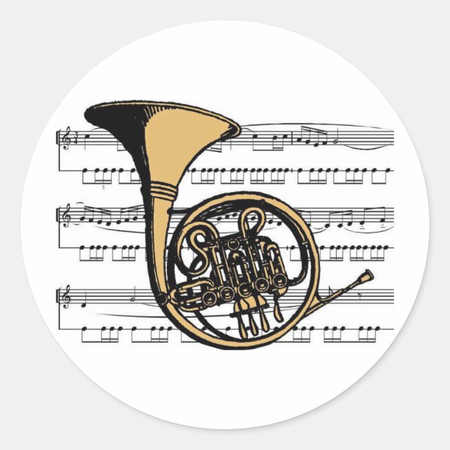 French Horn musical 06 B Runder Aufkleber (Vorderseite)