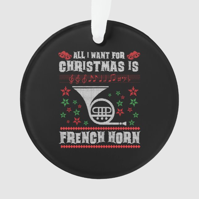French Horn Ugly Christmas Sweater Shirt Ornament (Vorderseite)