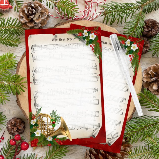 French Horn Vintag Sheet Music - Weihnachten Briefpapier (Von Creator hochgeladen)