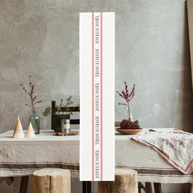 French Joyeux Noël Red Strip Weihnachten Kurzer Tischläufer (Von Creator hochgeladen)