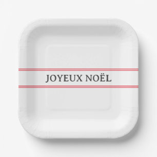 French Joyeux Noël Red Strip Weihnachten Pappteller