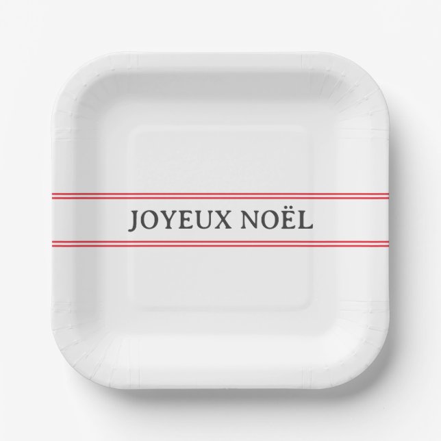 French Joyeux Noël Red Strip Weihnachten Pappteller (Vorderseite)