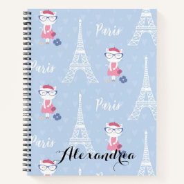 French Kitty Cat in Paris Blue Pattern Notizbuch