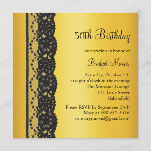 French Lace 50. Geburtstag Einladung Gold