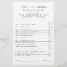French Lavender 'Bride or Groom' Bridal Game