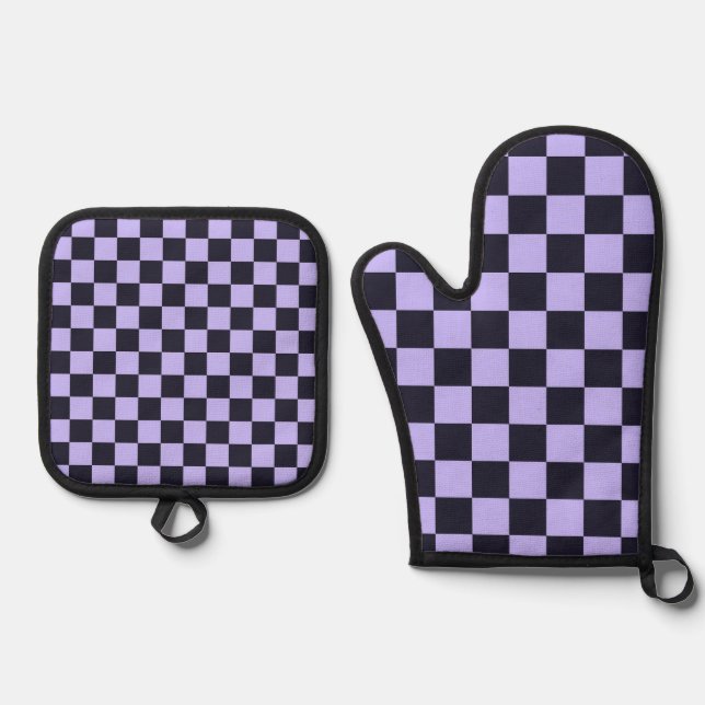 French lilac checkerboard pattern ofenhandschuh & Topflappen-Set (Vorderseite)