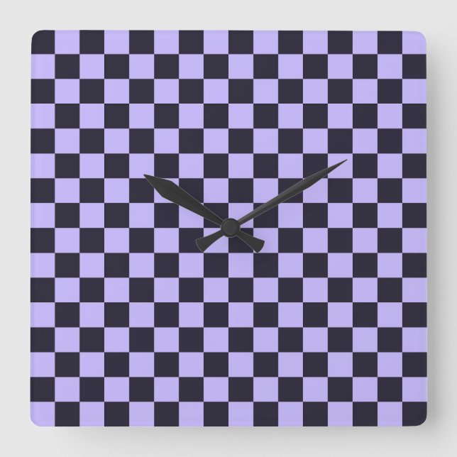French lilac checkerboard pattern quadratische wanduhr (Vorderseite)