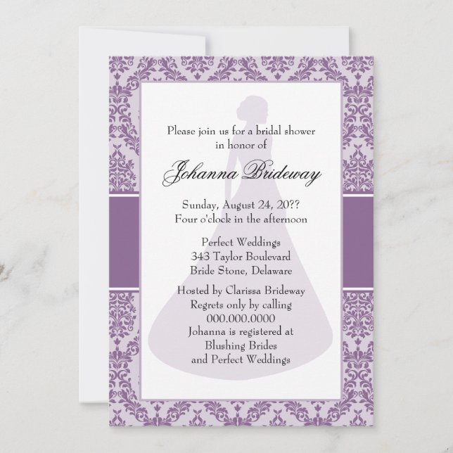 French Lilac Damask Brautparty Einladung (Vorderseite)