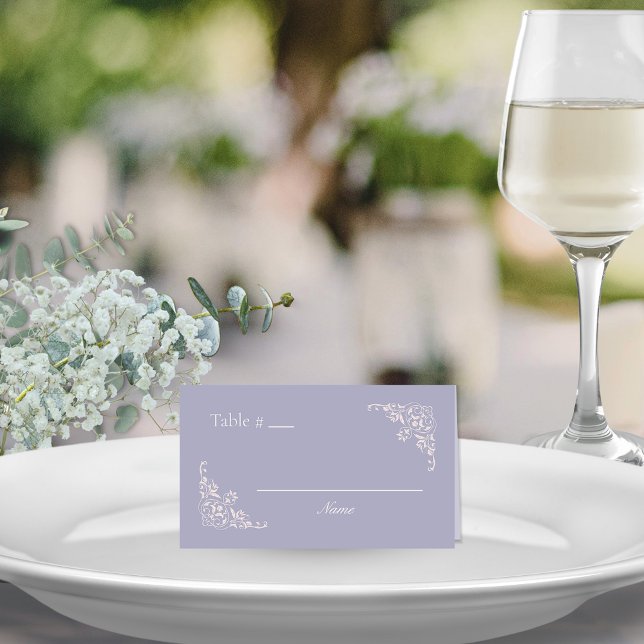 French Lilac Elegant Blank Tischnummer Platzkarte (Elegant wedding place cards with name and table number in romantic lavender purple and blush pink)