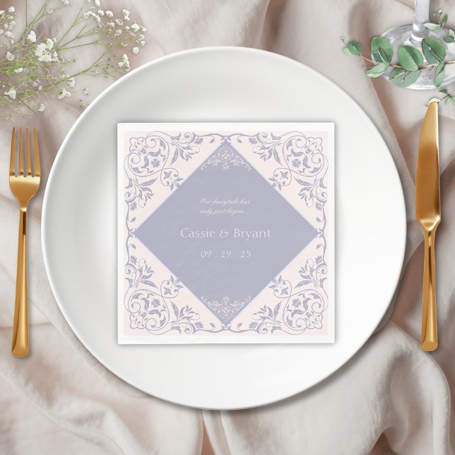 French Lilac Lila Regency Era Formal Wedding Serviette (Elegant blush pink and lavender purple victorian regency era chinoiserie french lilac wedding decor)