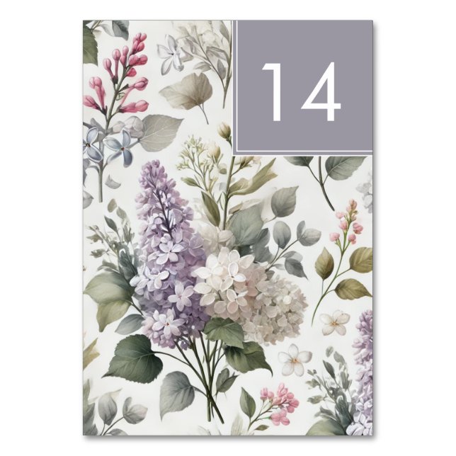 French Lilac Watercolor Floral Eleganter Frühling  Tischnummer (Vorderseite)