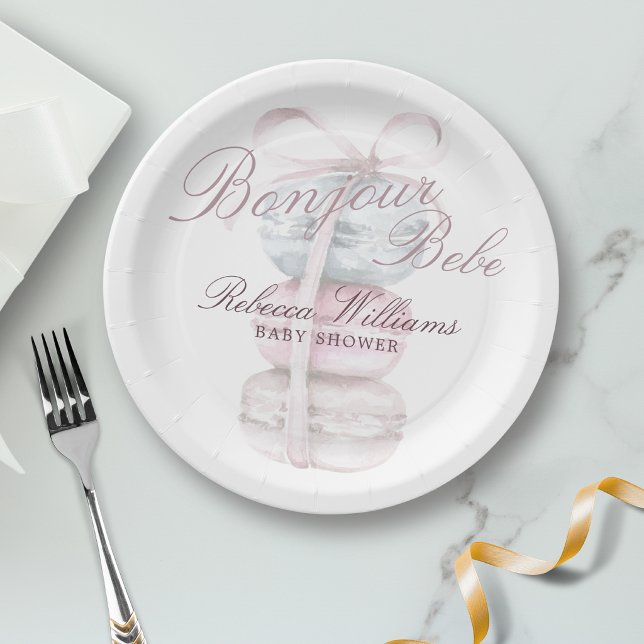 French Macaron Bonjour Bebe Baby Dusche Pappteller (Von Creator hochgeladen)