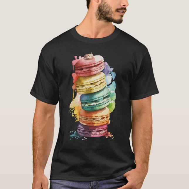 French Macarons Cookies Dessert Pastel Floral Maca T-Shirt (Vorderseite)