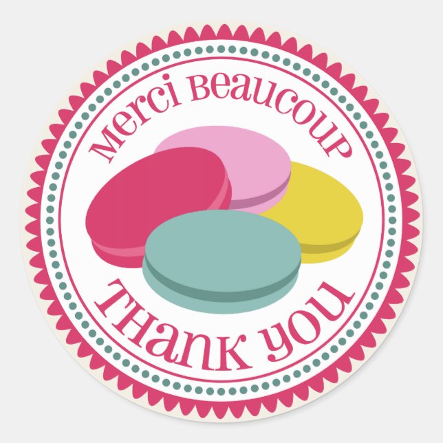 French Macarons Merci Umschlag Aufkleber Sticker (Vorderseite)