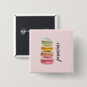 French Macarons Watercolor Mit Monogramm Button