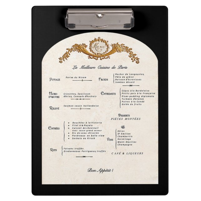French Menu Kitchen Clipboard Klemmbrett (Vorderseite)