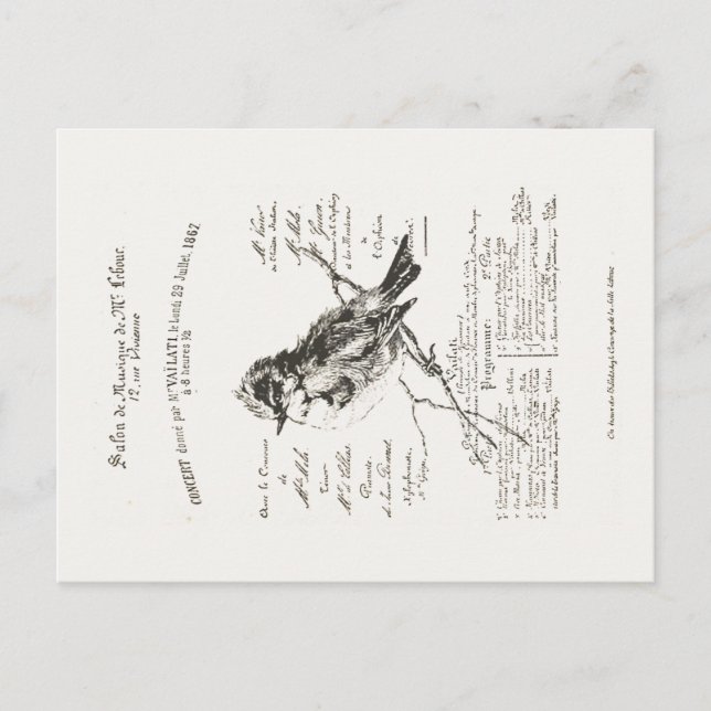 French Music Salon Bird Script Postcard Postkarte (Vorderseite)