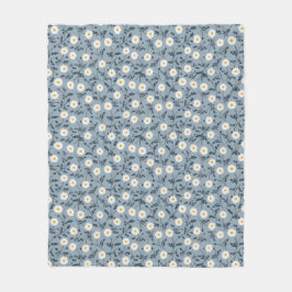 French Navy Blue Modern Farmhouse Daisy Pattern Fleecedecke
