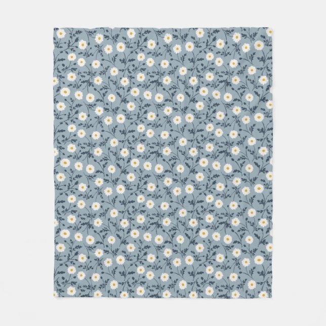 French Navy Blue Modern Farmhouse Daisy Pattern Fleecedecke (Vorderseite)