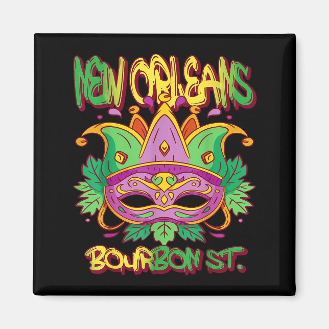 French New Orleans Mardi Gras Bourbon Street Souve Magnet (Vorne)