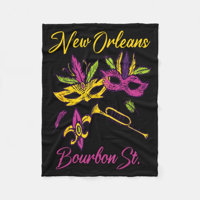 French New Orleans Mardi Gras Souvenir Bourbon Str Fleecedecke (Vorderseite)