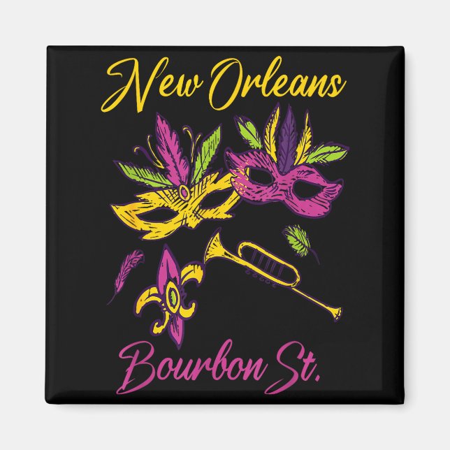French New Orleans Mardi Gras Souvenir Bourbon Str Magnet (Vorne)