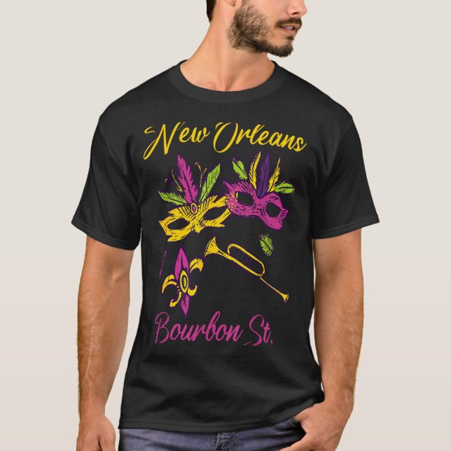 French New Orleans Mardi Gras Souvenir Bourbon Str T-Shirt (Vorderseite)