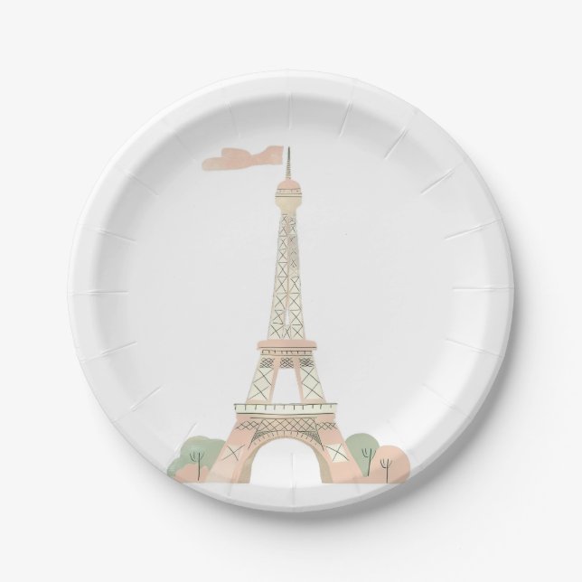 French Paris Bonjour Paper Plate Pappteller (Vorderseite)