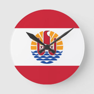 French Polynesia Flag, Drapeau Polynésie Française Runde Wanduhr