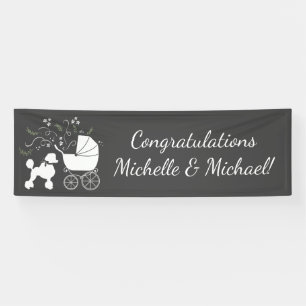 French Poodle Dog Baby Shower Puppy Grau Banner