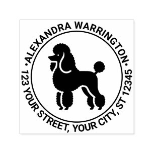 French Poodle Dog Stehend Sil Name Rücksendeadress Permastempel