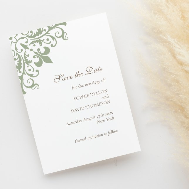French Regency Green Lilie Pattern Wedding Save The Date (Von Creator hochgeladen)