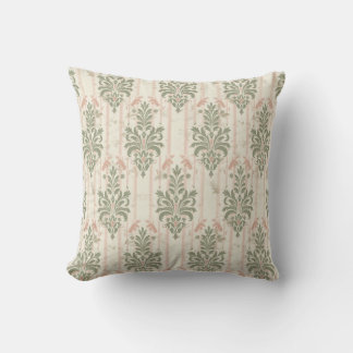 French Retro Damask Stripe Pattern – Vintage Sage  Kissen