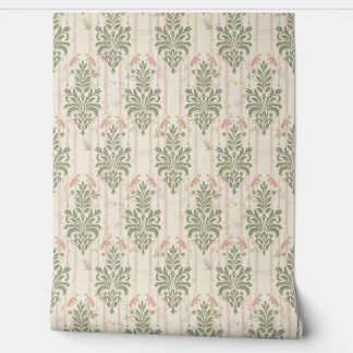 French Retro Damask Stripe Pattern – Vintage Sage  Tapete
