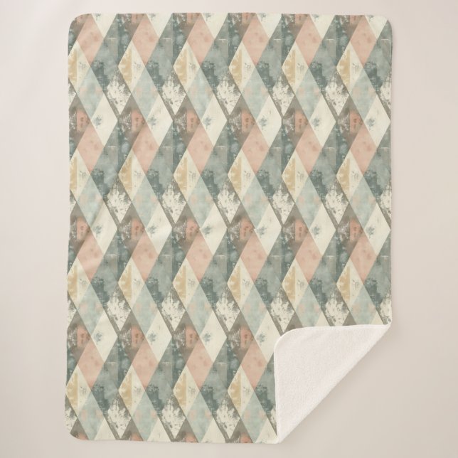 French Retro Harlequin Sherpa Blanket Sherpadecke (Vorderseite)